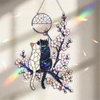 Cat Couple & Cherry Blossom Moon Holographic Acrylic Suncatcher