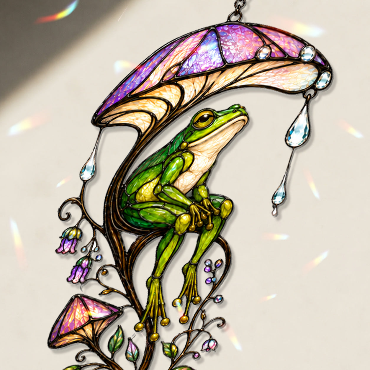 Frog & Mushroom Umbrella Holographic Acrylic Suncatcher