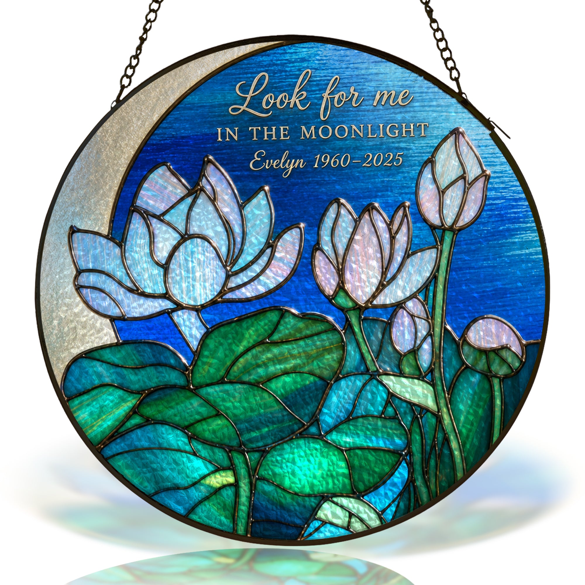 Personalized Memorial Suncatcher – Look For Me In The Moonlight Lotus Stained Glass