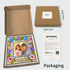 Personalized Photo Suncatcher – Custom Name Floral Frame Stained Glass Window Hanging