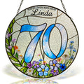Personalized 70th Birthday Suncatcher – Custom Name Wildflower Stained Glass Gift