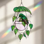 Hummingbird & Hanging Planter Holographic Acrylic Suncatcher