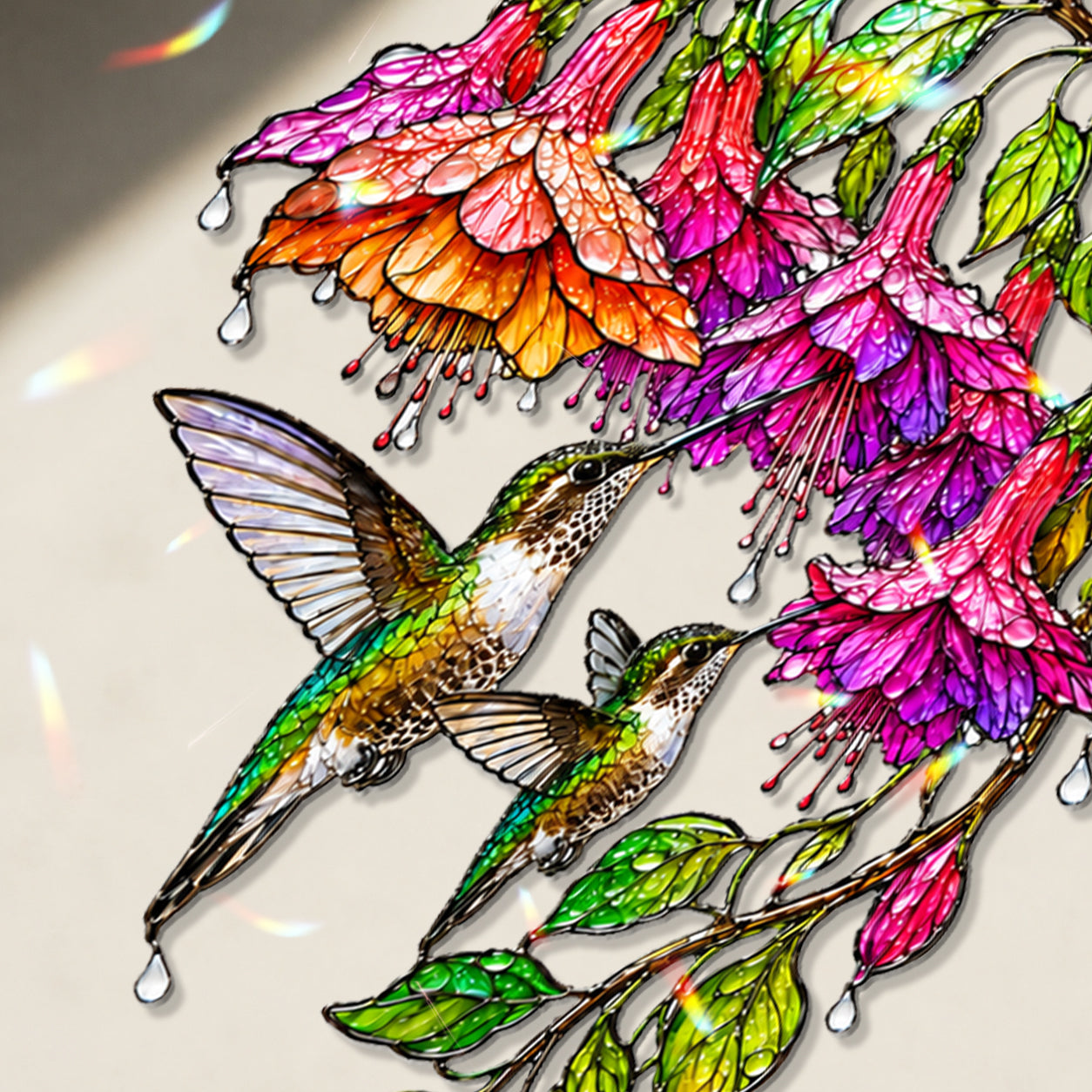 Hummingbird & Fuchsia Holographic Acrylic Suncatcher