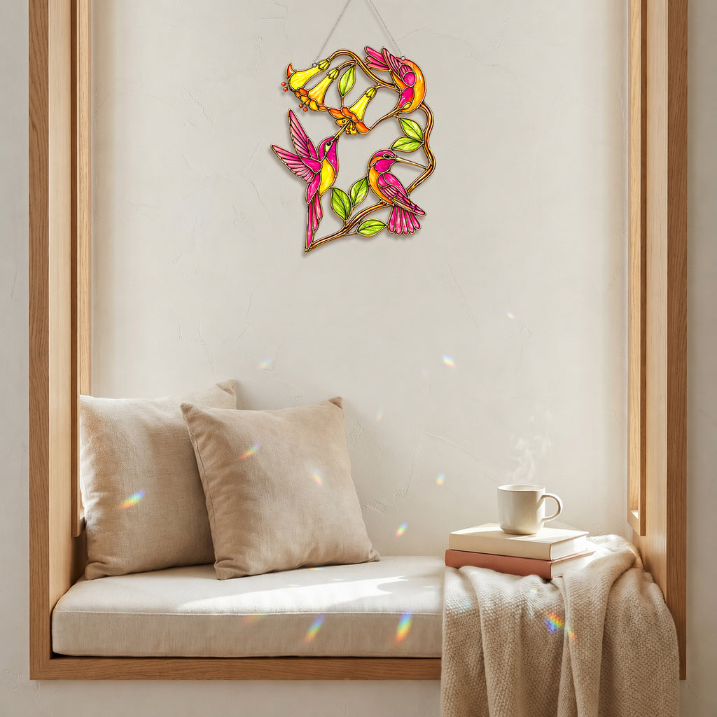 Hummingbird Suncatcher Flower Sun Catcher Decor for Window Garden