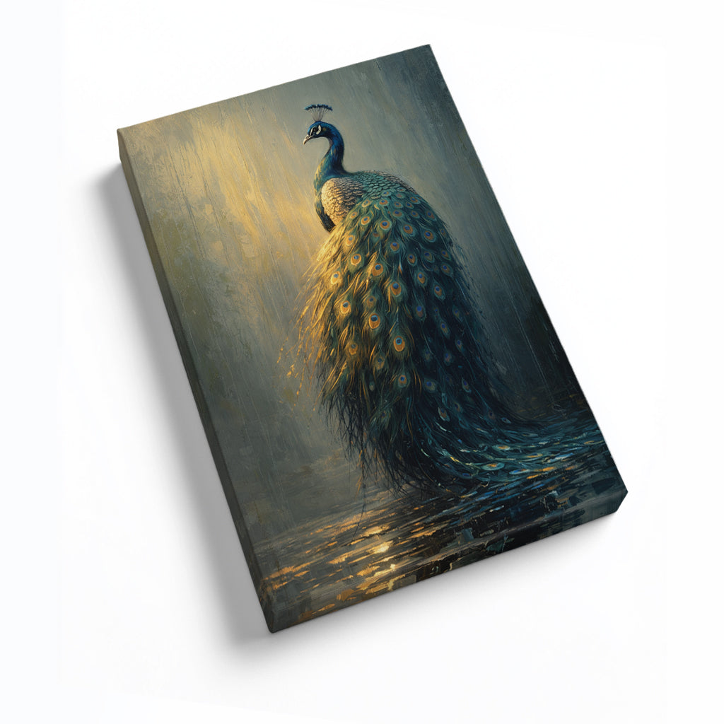 Peacock Canvas Wall Art Moody Peacock Painting