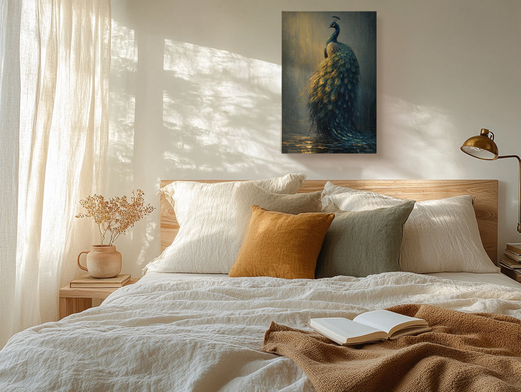 Peacock Canvas Wall Art Moody Peacock Painting