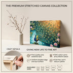 Peacock Canvas Wall Art Teal Blue Green Peacock Painting, 3D Feather Look for Living Room Bedroom Office