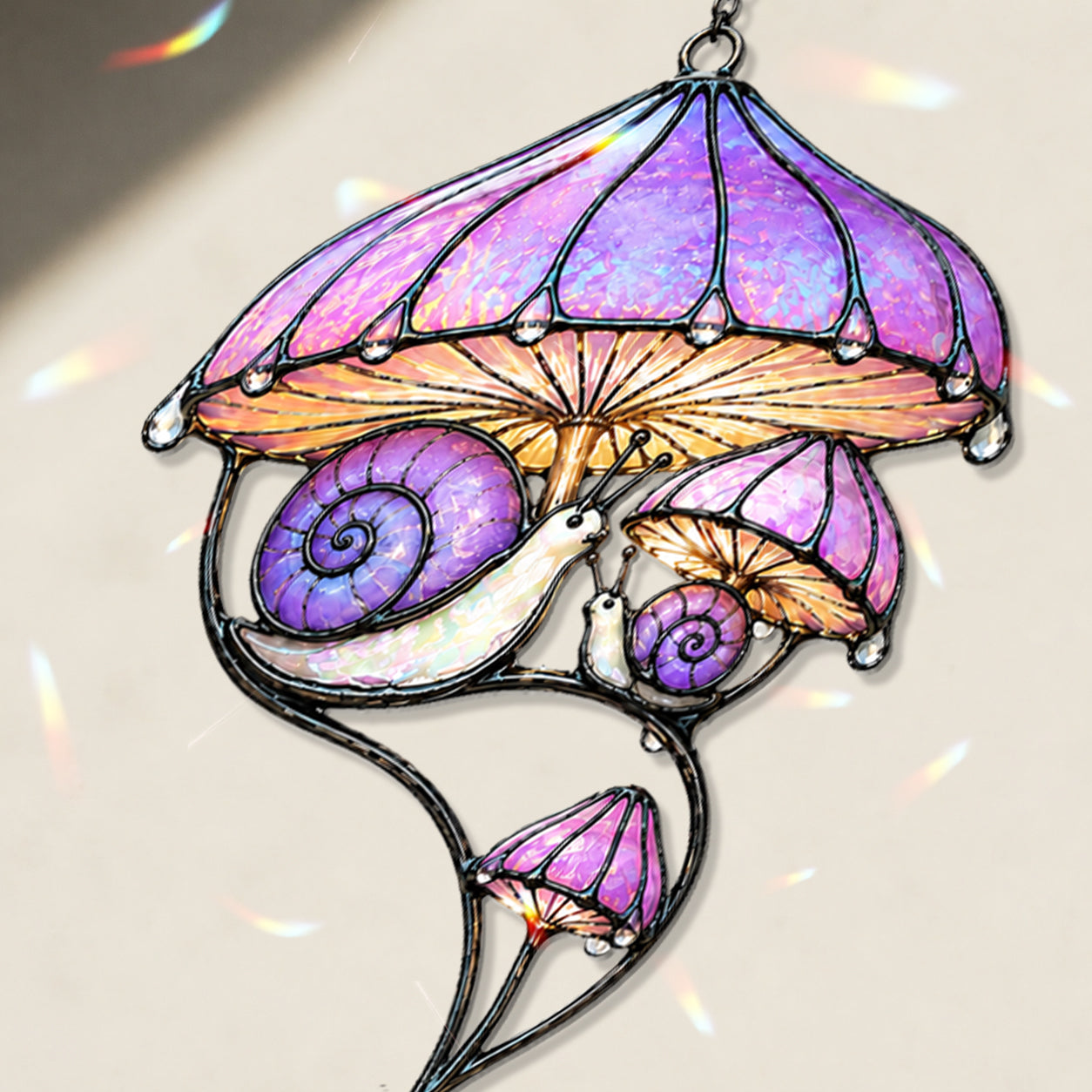 Snail & Mushroom Holographic Acrylic Suncatcher