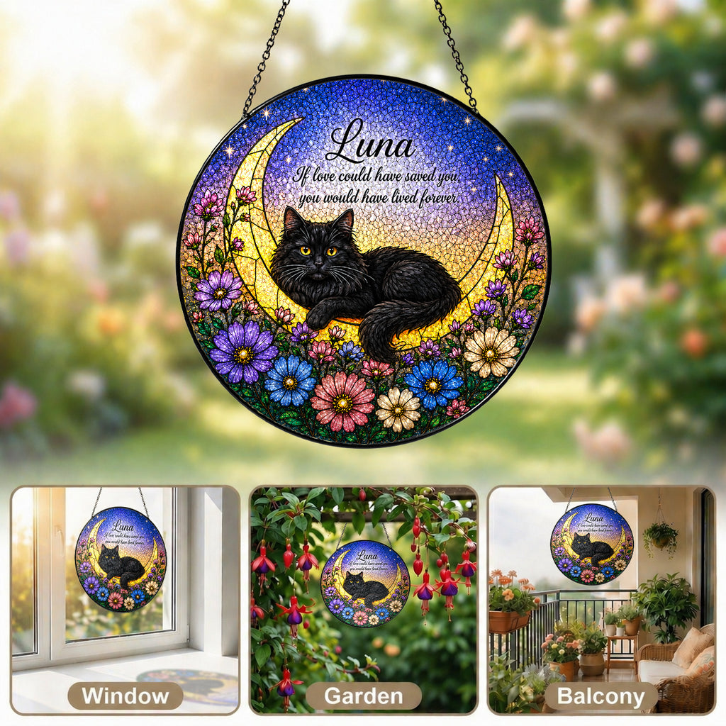 Personalized Cat Memorial Moon Stained Glass Suncatcher