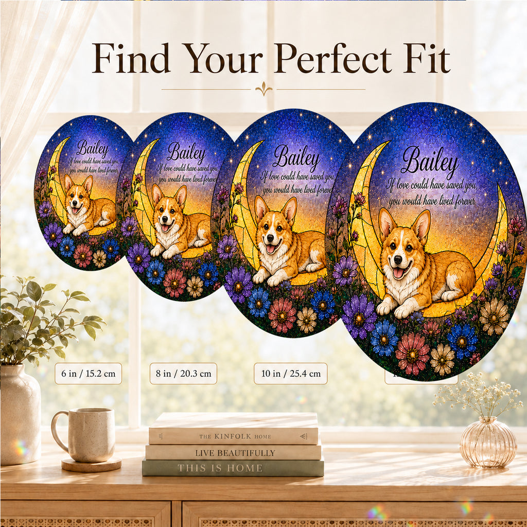 Personalized Dog Memorial Moon Stained Glass Suncatcher