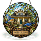 Personalized Family Name Home Bluebird Nest Stained Glass Suncatcher