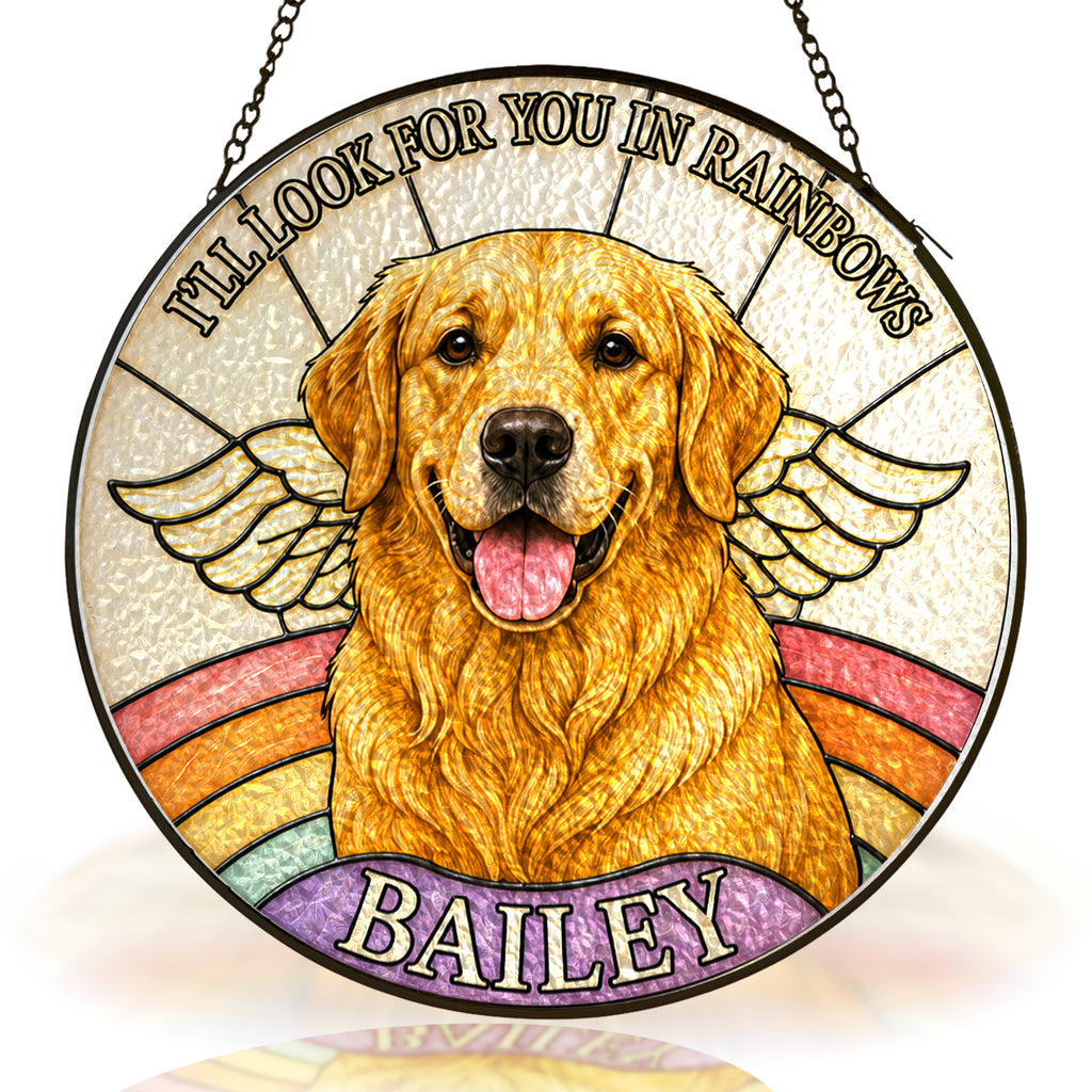 Personalized Dog Memorial Angel Wings Stained Glass Suncatcher