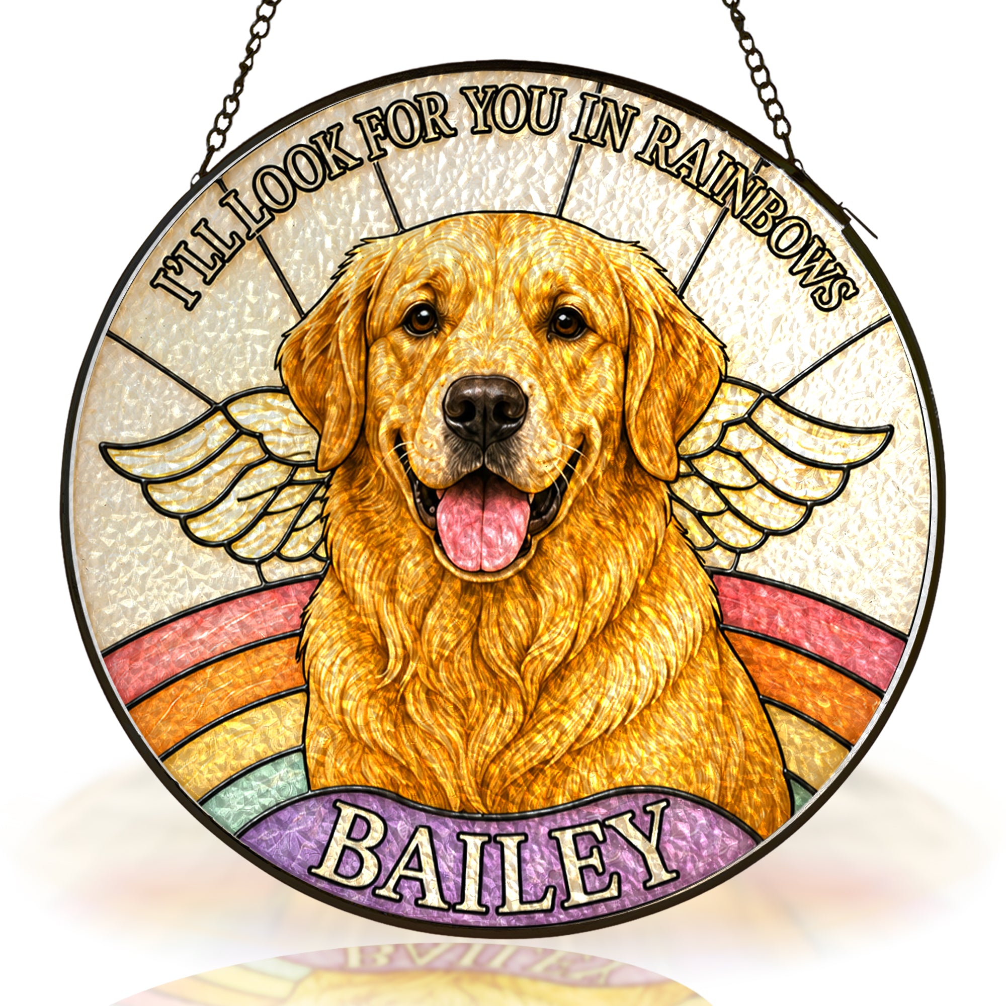 Personalized Dog Memorial Angel Wings Stained Glass Suncatcher