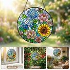 Hydrangea Sunflower Rose Stained Glass Suncatcher