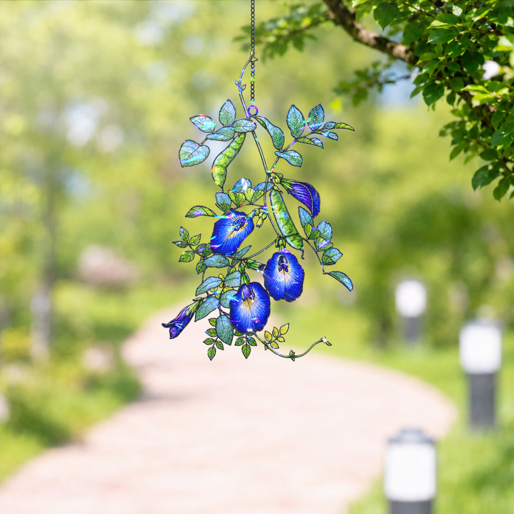 Blue Butterfly Pea Flower Vine Holographic Acrylic Suncatcher