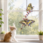 Two Swallowtail Butterflies on Blossom Branch Holographic Acrylic Suncatcher