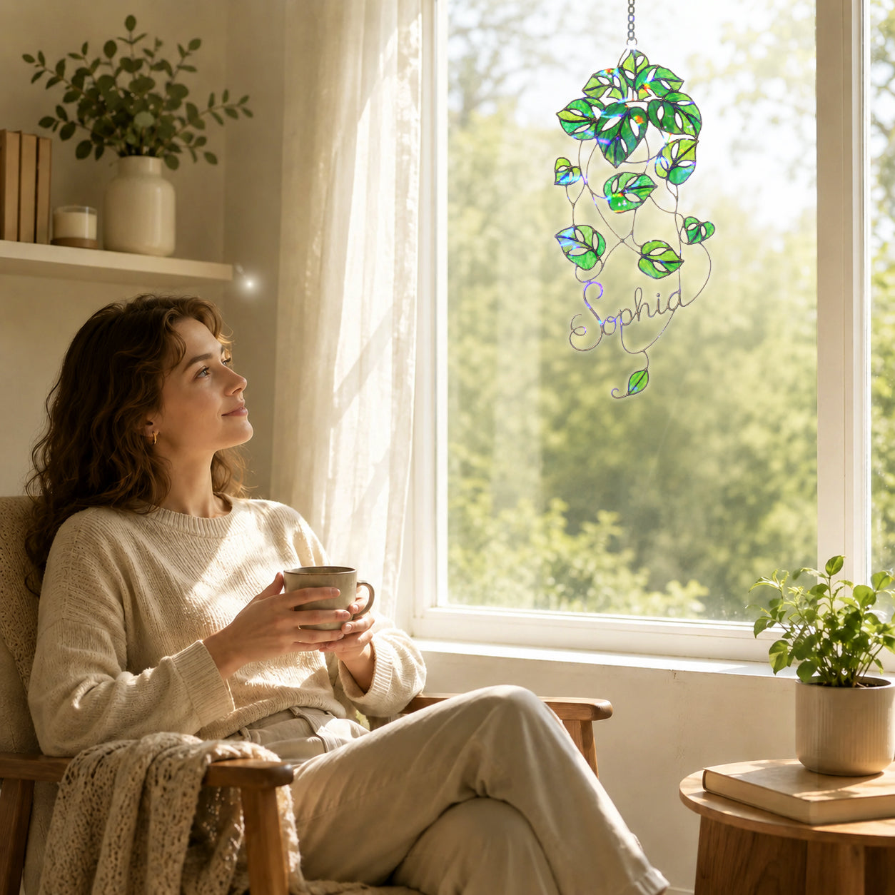 Personalized Monstera Trailing Vine Holographic Acrylic Suncatcher