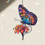 Orange & Blue Butterfly with Marigold Holographic Acrylic Suncatcher