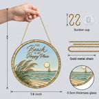 [PIXIWOO] Stained Glass Suncatcher Beach Window Hanging Decor, The Beach Is My Happy Place Ocean Acrylic Ornament, Coastal Wall Art, Beach House Sun Catcher Gift for Ocean Lovers