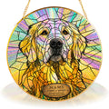 Golden Retriever Memorial Suncatcher hanging in a window