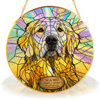 Golden Retriever Memorial Suncatcher hanging in a window