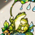 Frog Couple & Leaf Umbrella Holographic Acrylic Suncatcher