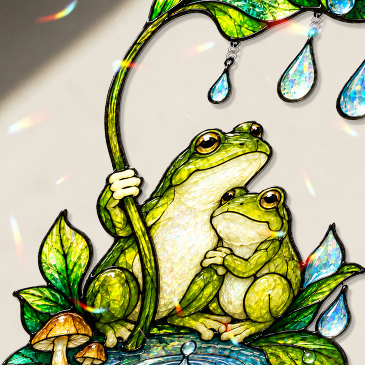 Frog Couple & Leaf Umbrella Holographic Acrylic Suncatcher