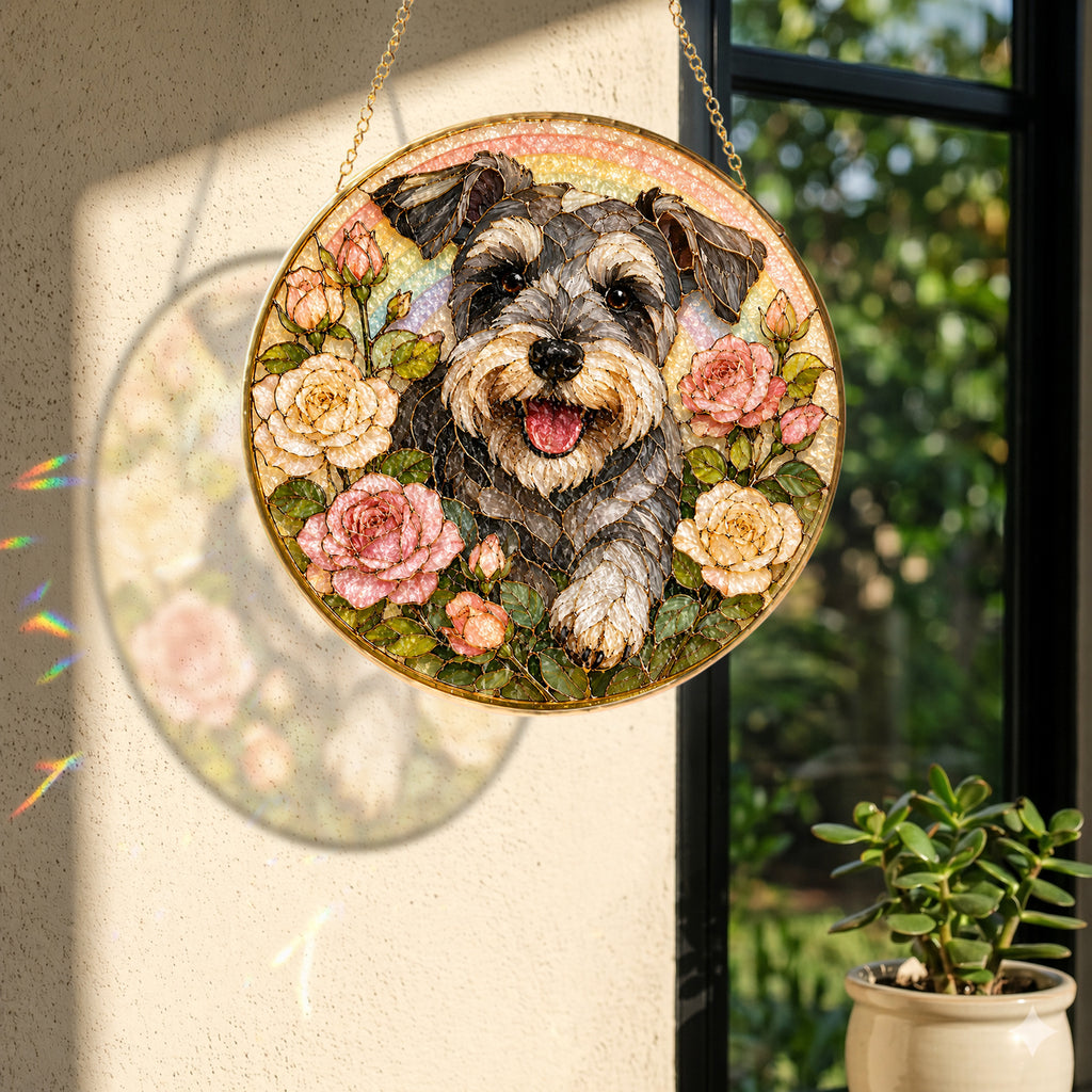 Personalized Schnauzer Rose Suncatcher