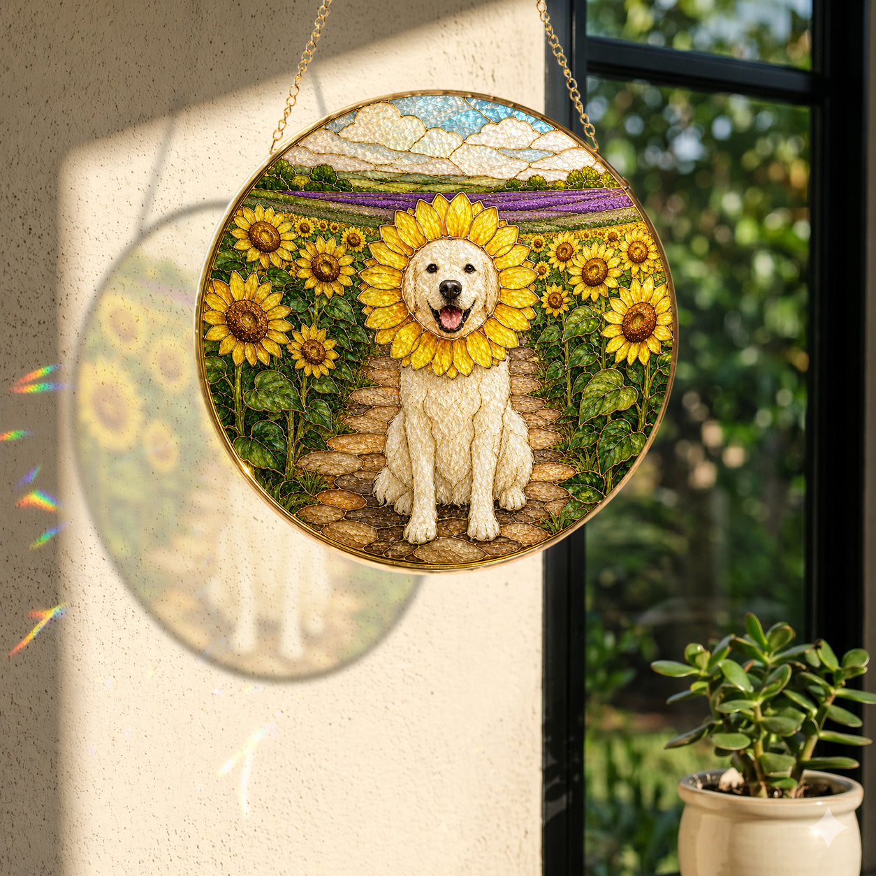Personalized Sunflower Dog Suncatcher