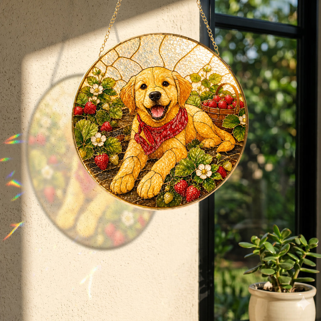 Personalized Strawberry Dog Suncatcher