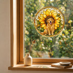 Golden Retriever Sunflower Suncatcher with gold frame