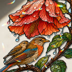 Robin & Red Hibiscus Holographic Acrylic Suncatcher