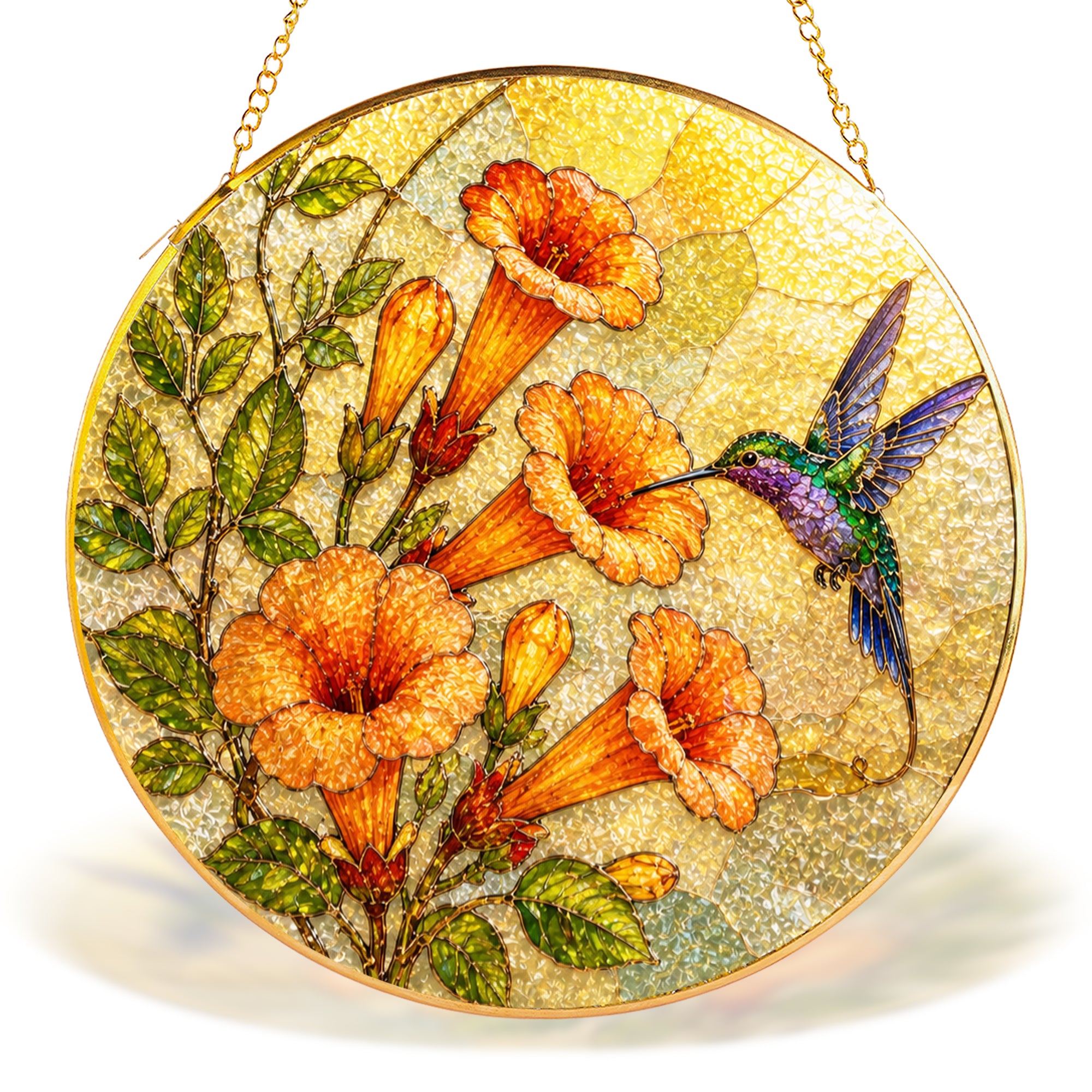 Hummingbird & Trumpet Flower Stained Glass Suncatcher