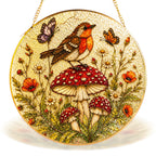 Robin & Mushroom Stained Glass Suncatcher