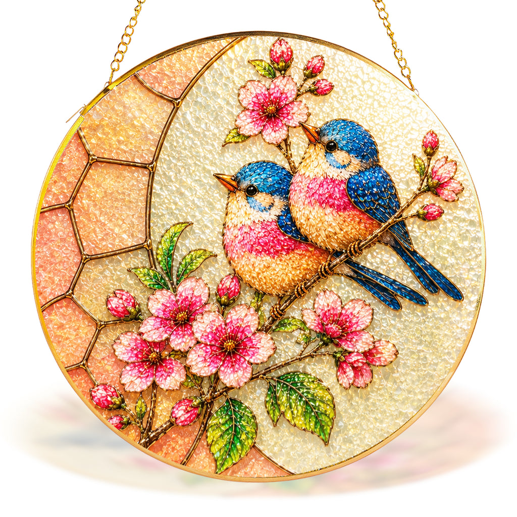 Bluebird & Cherry Blossom Stained Glass Suncatcher