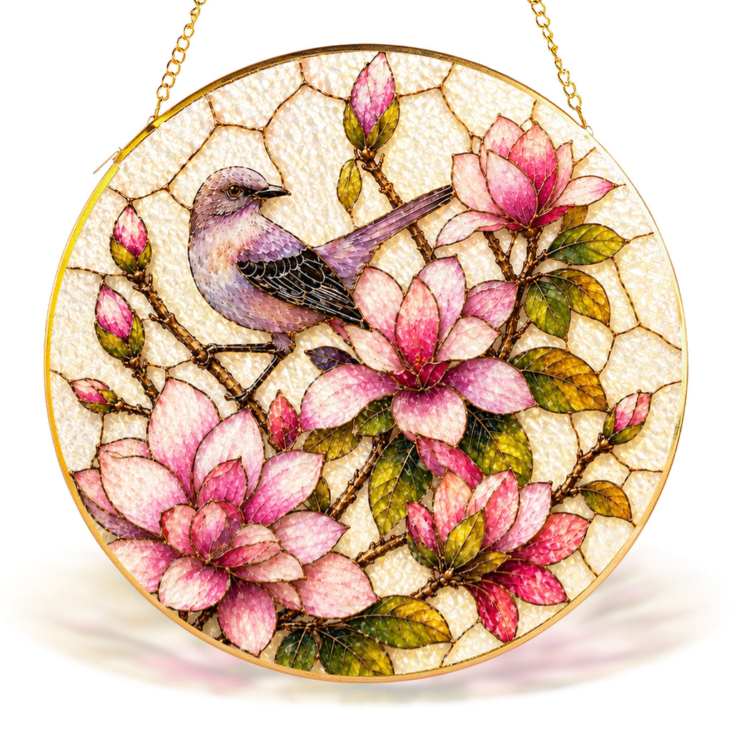Mockingbird & Magnolia Stained Glass Suncatcher