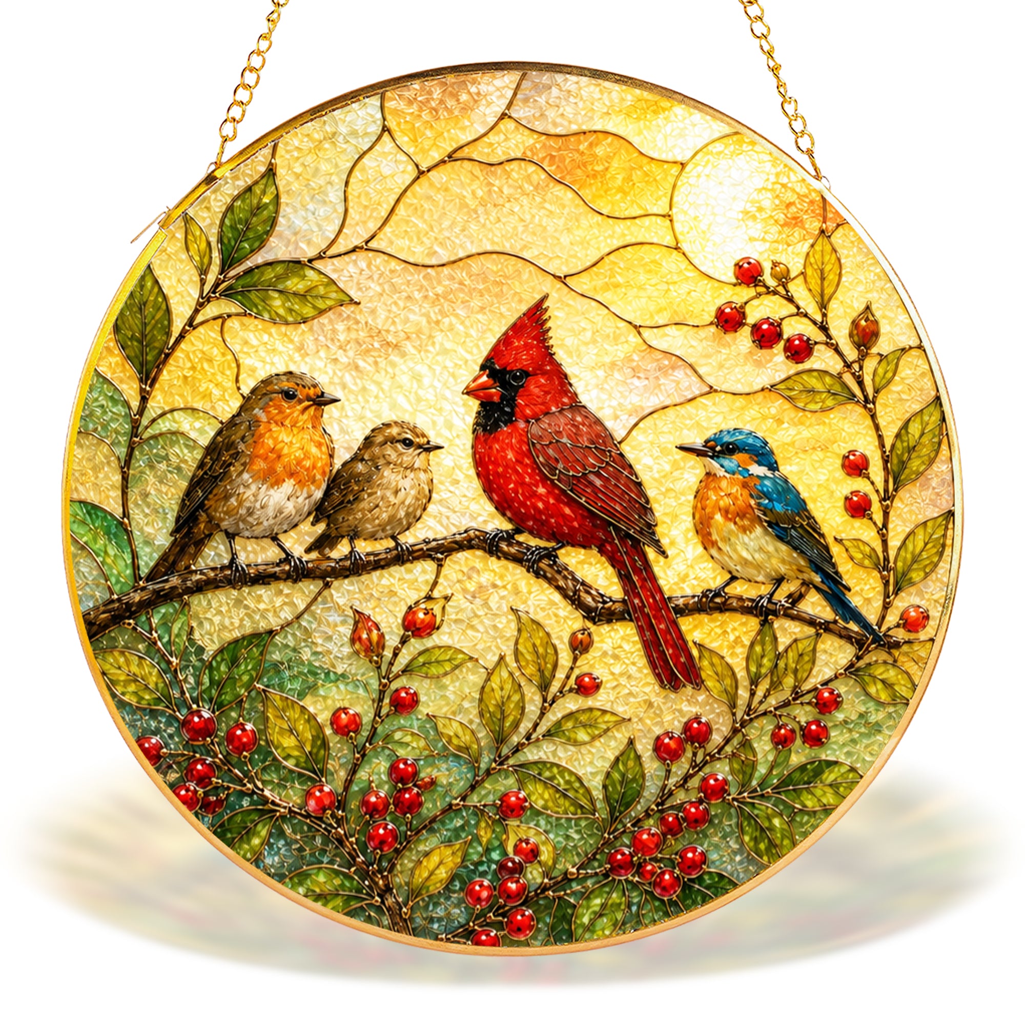 Cardinal & Songbirds Stained Glass Suncatcher