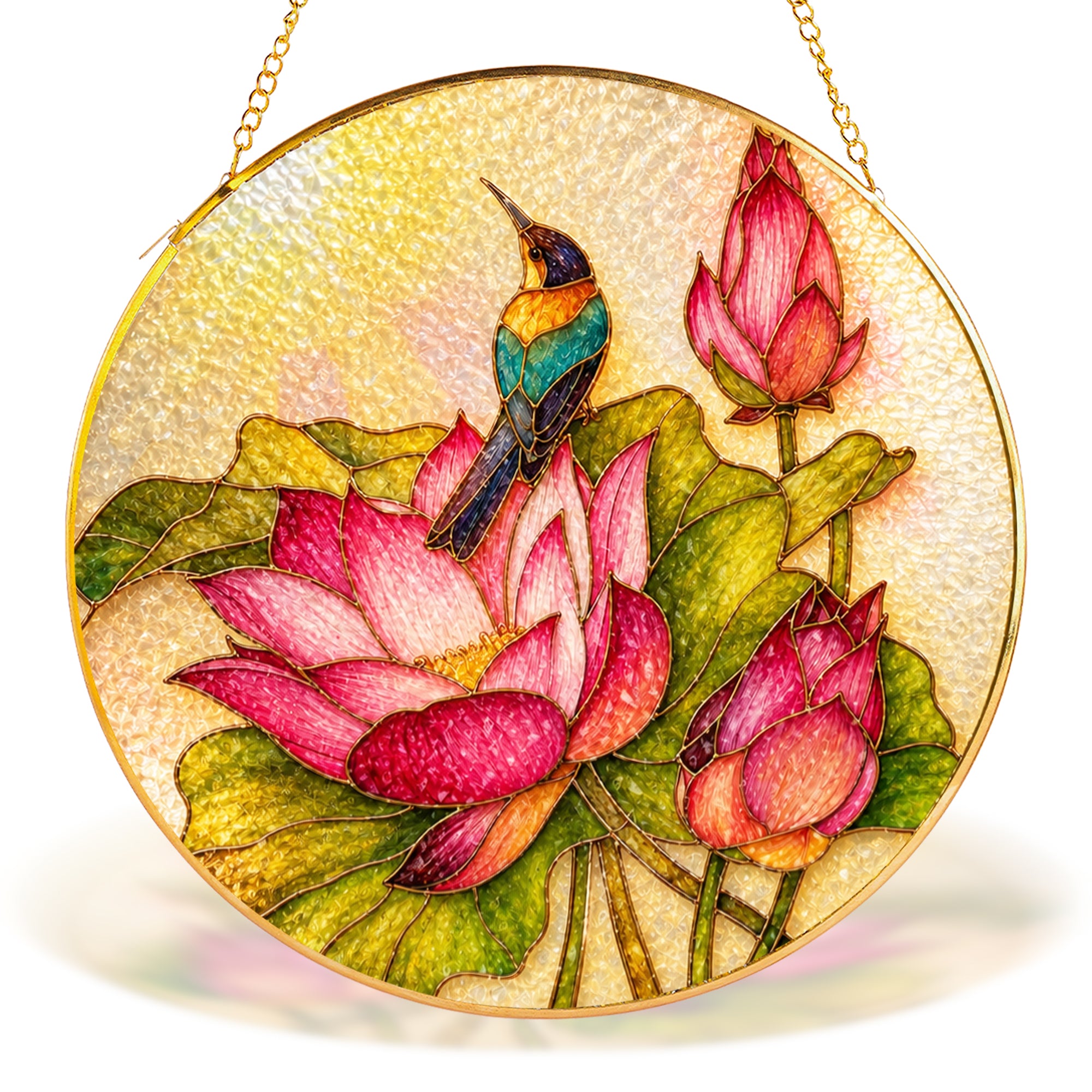 Kingfisher & Lotus Stained Glass Suncatcher