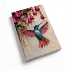 Hummingbird Canvas Wall Art Colorful Painting with Pink Flowers