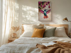 Hummingbird Canvas Wall Art Colorful Painting with Pink Flowers