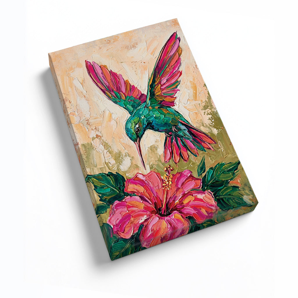Hummingbird Canvas Wall Art Colorful Painting with Flower, Botanical Bird Prints for Living Room Bedroom Office