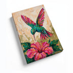 Hummingbird Canvas Wall Art Colorful Painting with Flower, Botanical Bird Prints for Living Room Bedroom Office