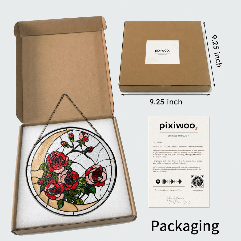 Red rose suncatcher in Pixiwoo gift box with protective foam
