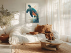 Sea Turtle Canvas Wall Art with Coral Reef and Gold Line Design