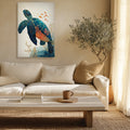 Sea Turtle Canvas Wall Art with Coral Reef and Gold Line Design