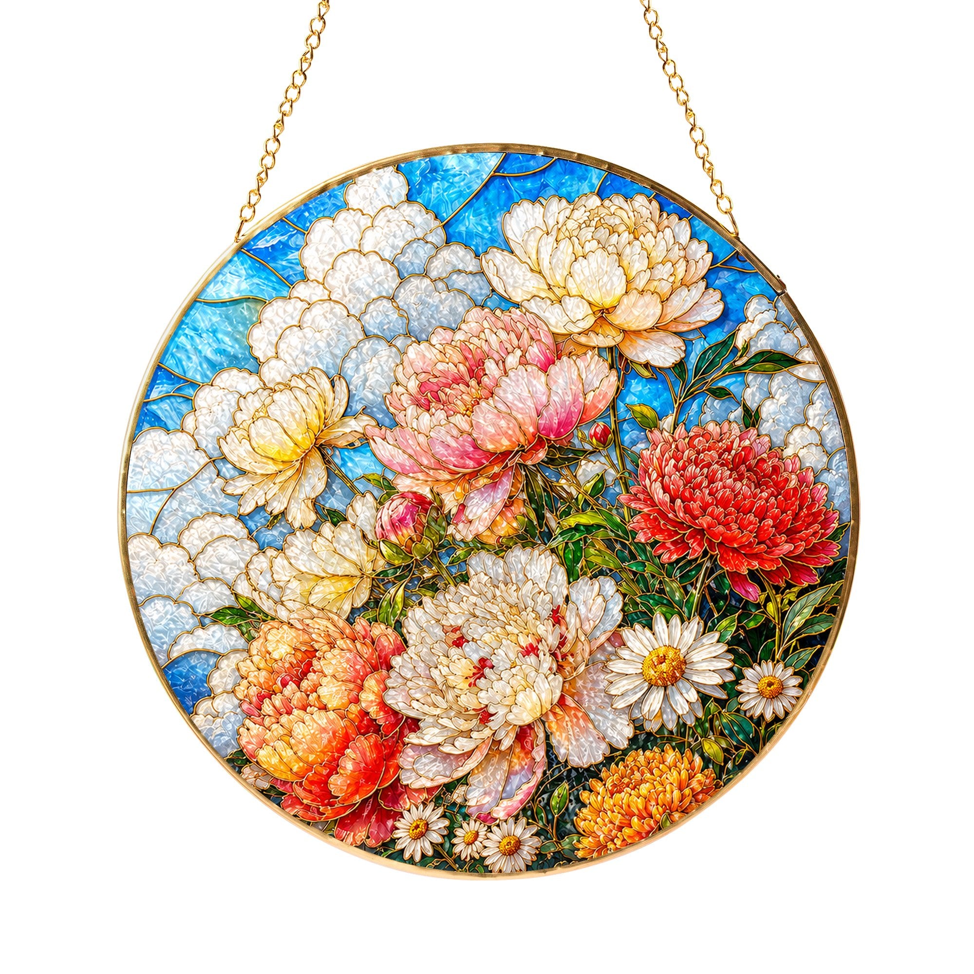 Peony Bouquet Stained Glass Suncatcher