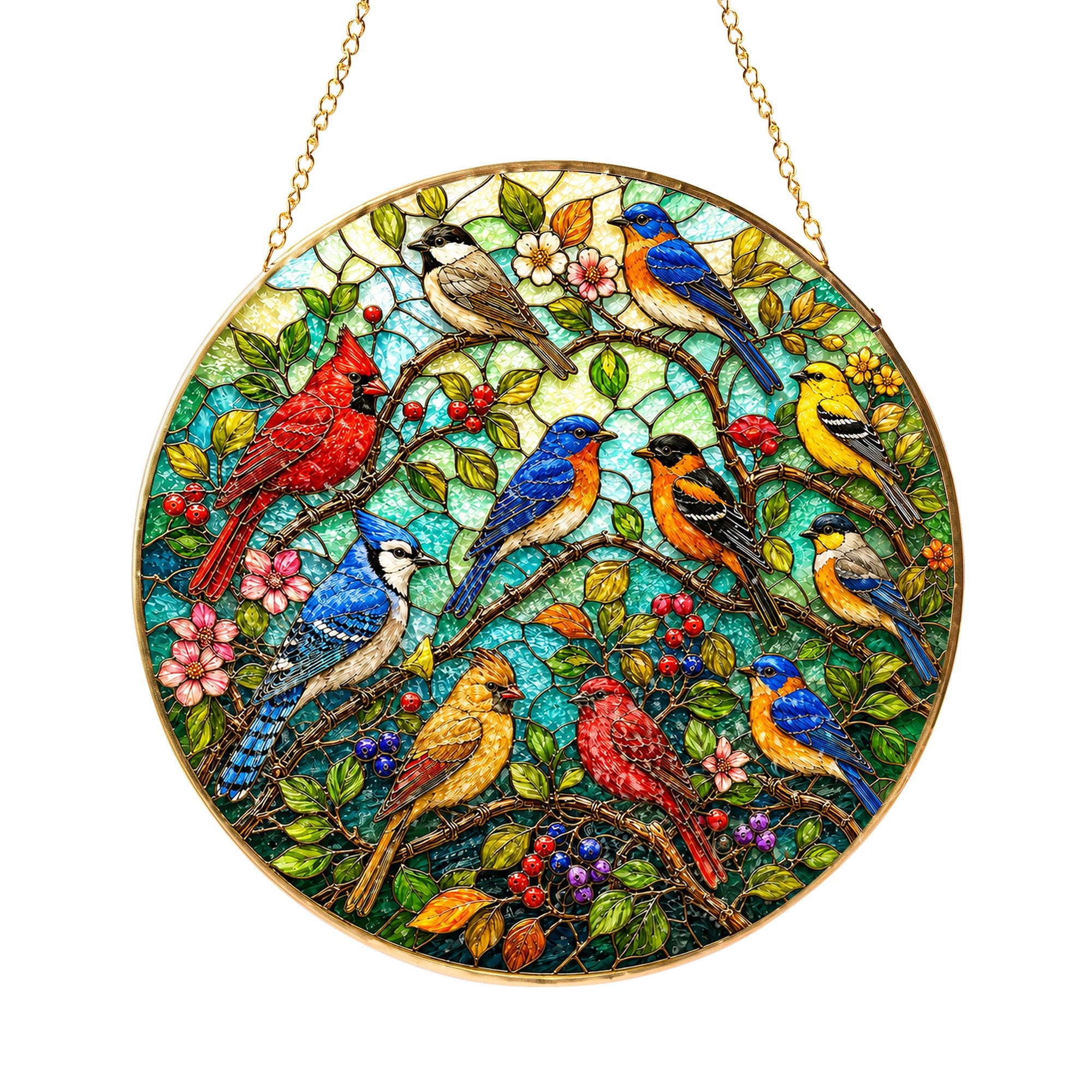 Garden Birds Stained Glass Suncatcher
