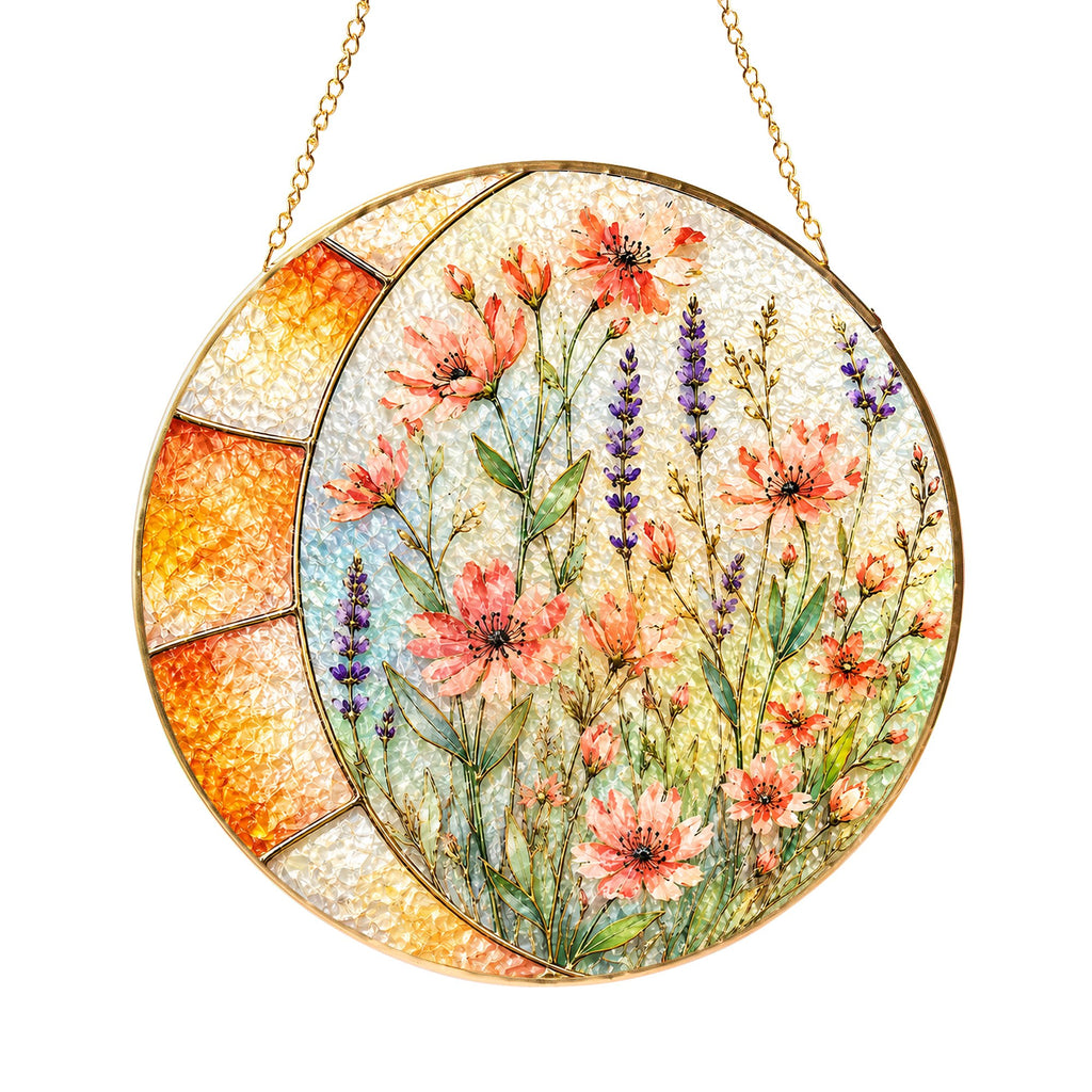 Lavender Wildflower Stained Glass Suncatcher