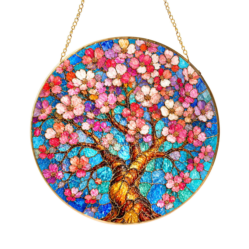 Cherry Blossom Stained Glass Suncatcher