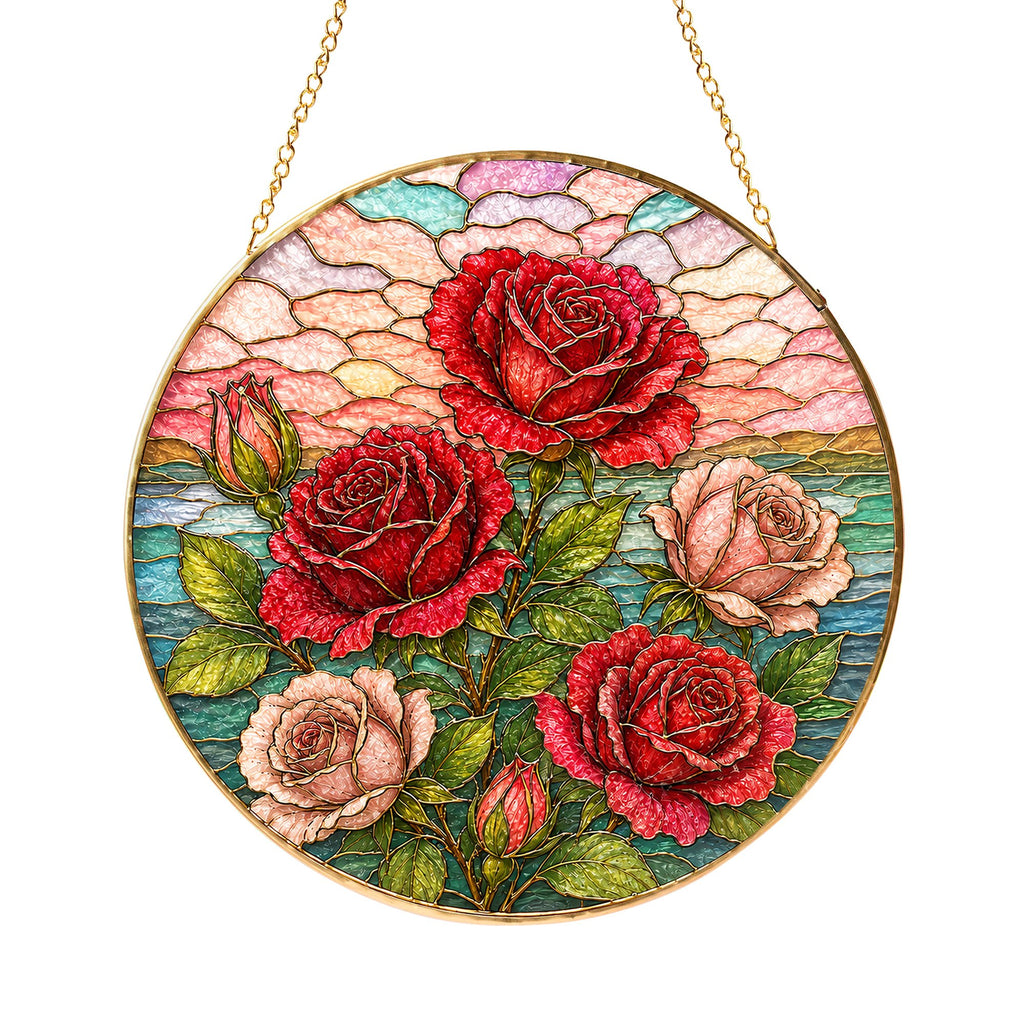 Red Rose Stained Glass Suncatcher
